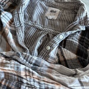 Aerie Plaid Button-Up Pajama Set - Gray, Brown, White